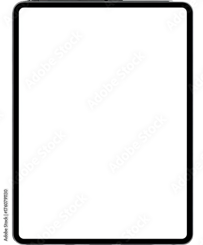 Digital device showing an illuminated screen inside of a dark bezel on a white background