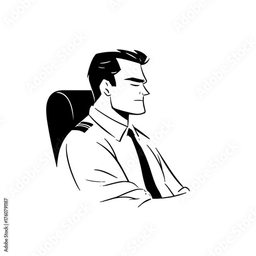 Bus driver. Bus driver simple black and white line art vector logo