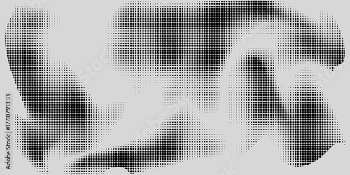 Flowing dots particles wave pattern halftone gradient curve shape isolated on white background