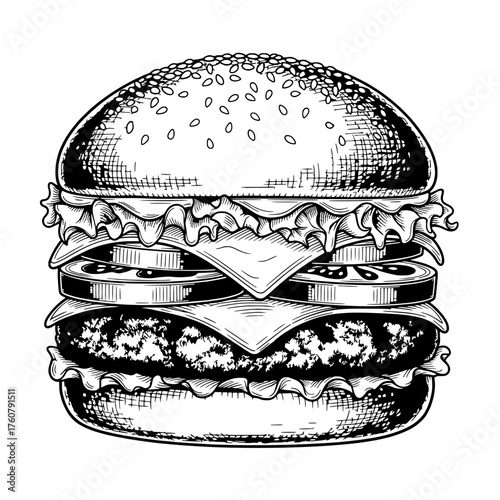 Delicious Burger Illustration in Vintage Style