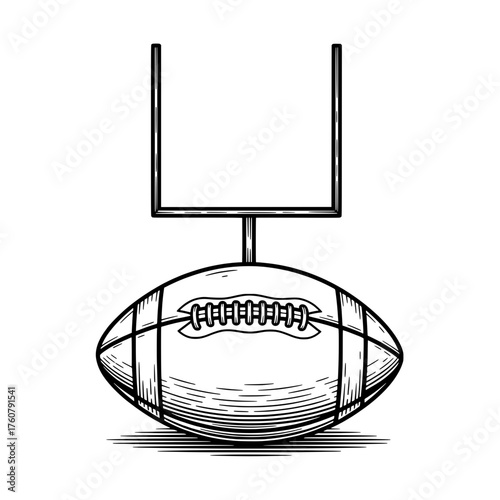A photorealistic rendering of a classic football and a goal post, evoking the essence of sport in a moment of athletic intensity.