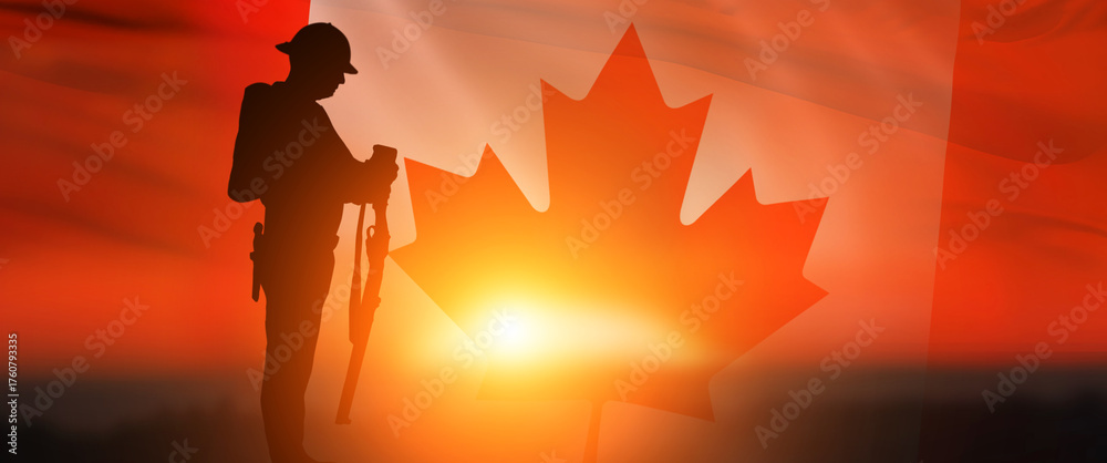 Fototapeta premium Poppy Day background. Flag of Canada. Remembrance Day - Lest We Forget. 3d illustration