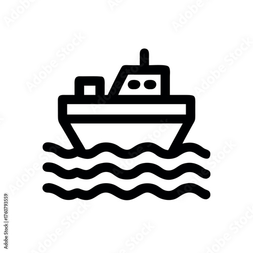 Stylish ship gliding across colorful neon sea currents Line Art Vector illustration