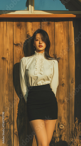 가을 패션의 한국 여성