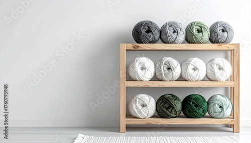 Wallpaper Mural 緑と灰いろと白の落ち着いた色彩の美しい毛糸の棚、コピースペース Torontodigital.ca
