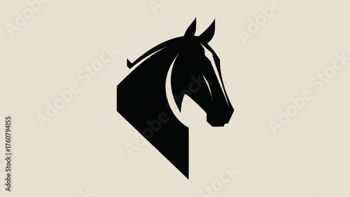 Stylish geometric black horse head in profile, minimalist equestrian animal silhouette icon design on a light background. Modern abstract.