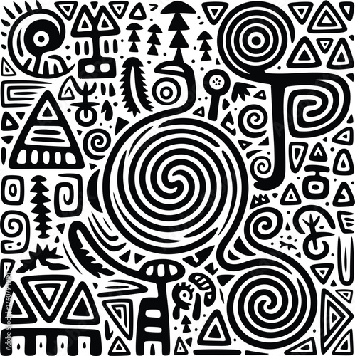 Ancient Spiral Tribal Vector Art — Abstract Geometric Pattern Design