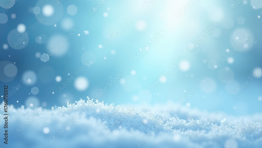 Fototapeta premium Soft falling snowflakes illuminate a serene winter landscape with gentle light