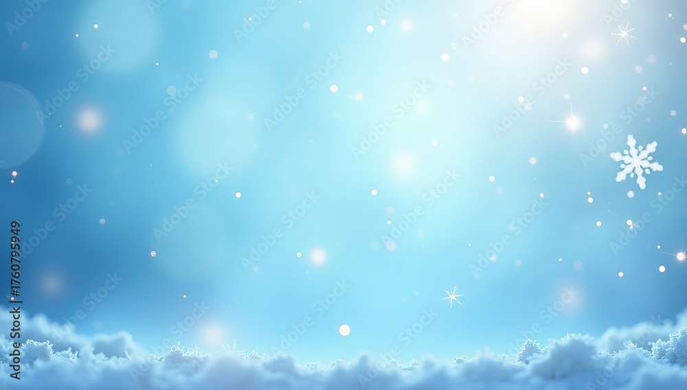 Fototapeta premium Blue winter background with falling snowflakes. Soft falling snowflakes illuminate a serene winter landscape with gentle light