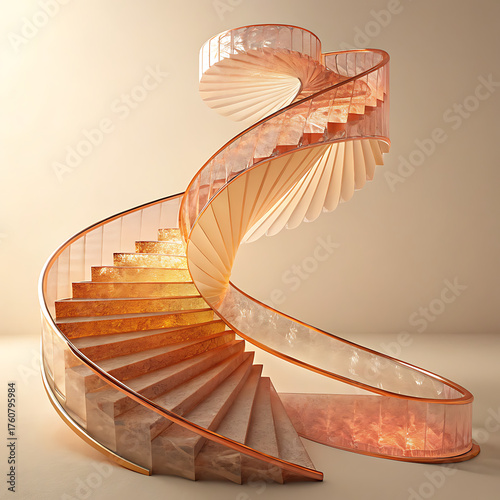 Abstract spiral staircase design with soft lighting and flowing forms illustration