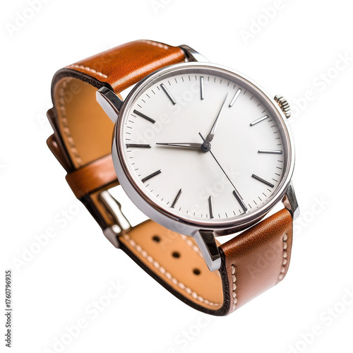 Classic wristwatch with leather strap product photography minimalist style elegant design