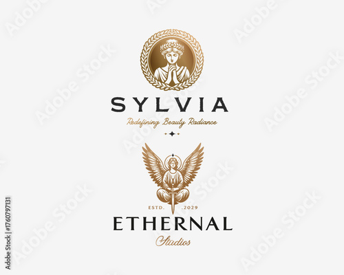 Beautiful goddess with a long hair logo