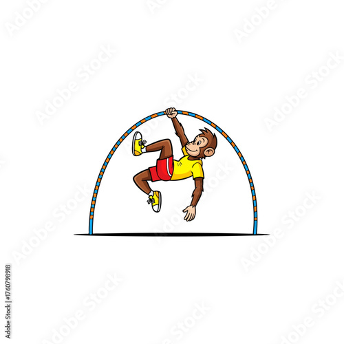 Cartoon monkey pole vaulting illustration