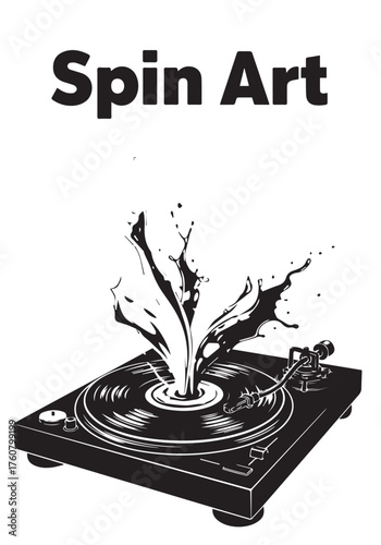 Spin art illustration featuring a turntable with paint splatter design