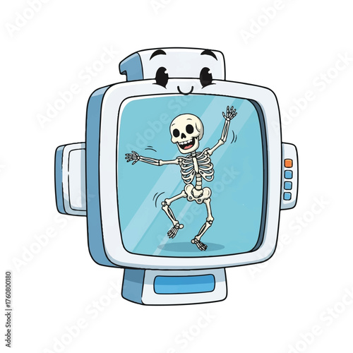 Animated Skeleton in Monitor: An animated skeleton dances joyfully within a monitor, its movements full of life, creating a whimsical and engaging scene.