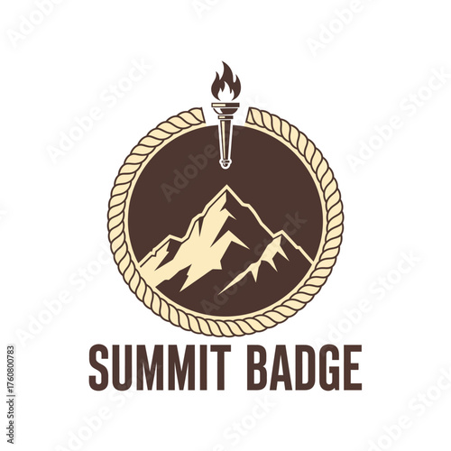 Summit Badge Torch Mountain Rope Vector Logo