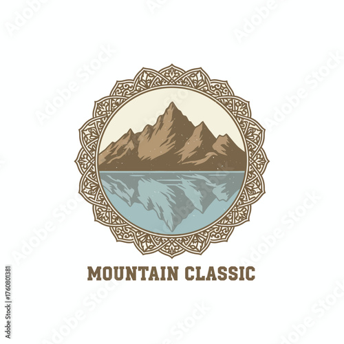 Classic Mountain Lake Mandala Vector Emblem