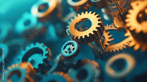Mechanical engineering gears and cogs system design concept for industrial technology and teamwork ideas