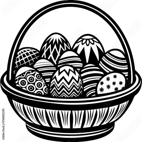 Easter Basket with Decorated Eggs - Holiday Celebration and Spring Symbol