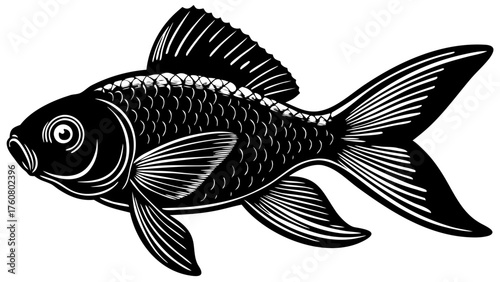 Cute Cartoon Goldfish Outline - Aquatic Pet and Marine Life Drawing