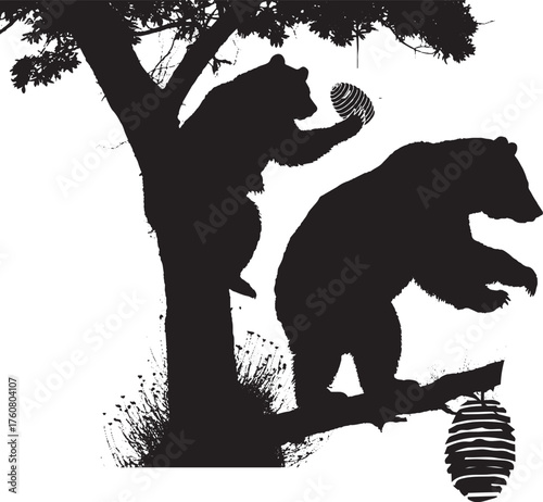 Bear collect honey silhouette