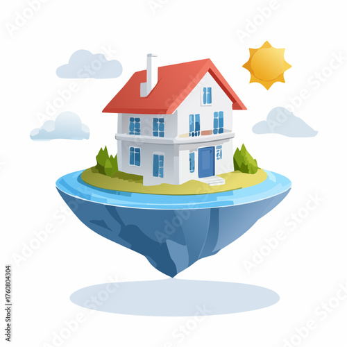 Surreales schwebendes Haus