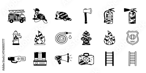 Vector Set: Firefighter Flat Icons and Symbols

