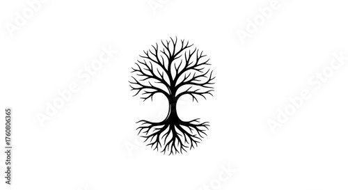 Symbolic Tree of Life with Intricate Branches and Roots on White Background