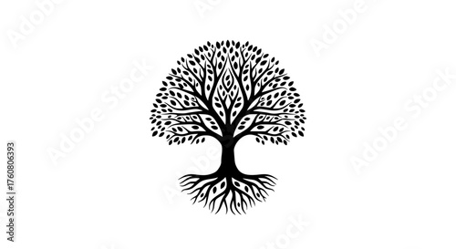 Symbolic Tree of Life with Deep Roots and Extensive Branches Illustrating Growth and Connection
