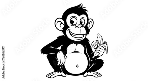 Smiling Monkey Holding a Banana Illustration