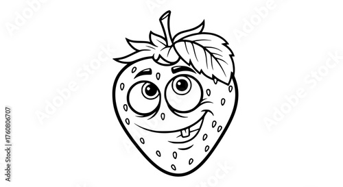 Cute cartoon strawberry character with a happy face and big eyes