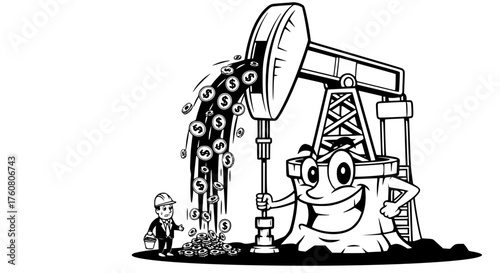 Oil Pump Jack Character Extracting Money from the Ground