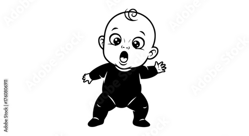 Surprised baby with wide eyes and open mouth