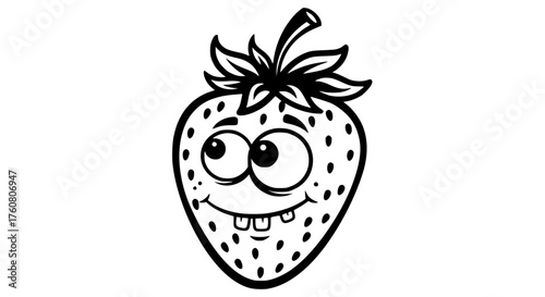Funny cartoon strawberry with a silly face and big eyes