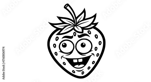 Funny Cartoon Strawberry Character Illustration with Big Eyes and Happy Smile