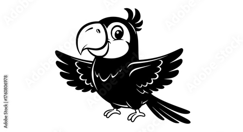 Happy cartoon parrot bird with wings spread wide