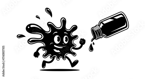 Animated Ink Blob Escapes Bottle Illustration