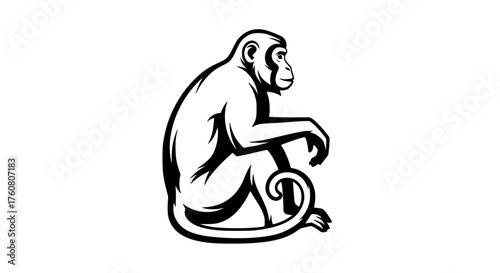 Stylized Illustration of a Seated Monkey Side Profile