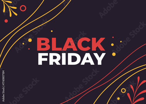 Black Friday background design with golden and red decoration