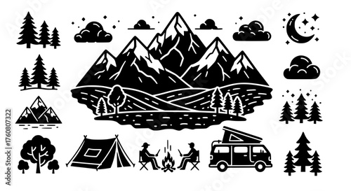 Mountain Camping Adventure with Van and Tent
