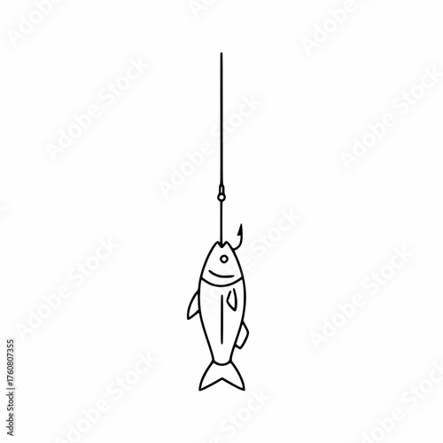 Fish caught on a hook illustration in a minimalist style