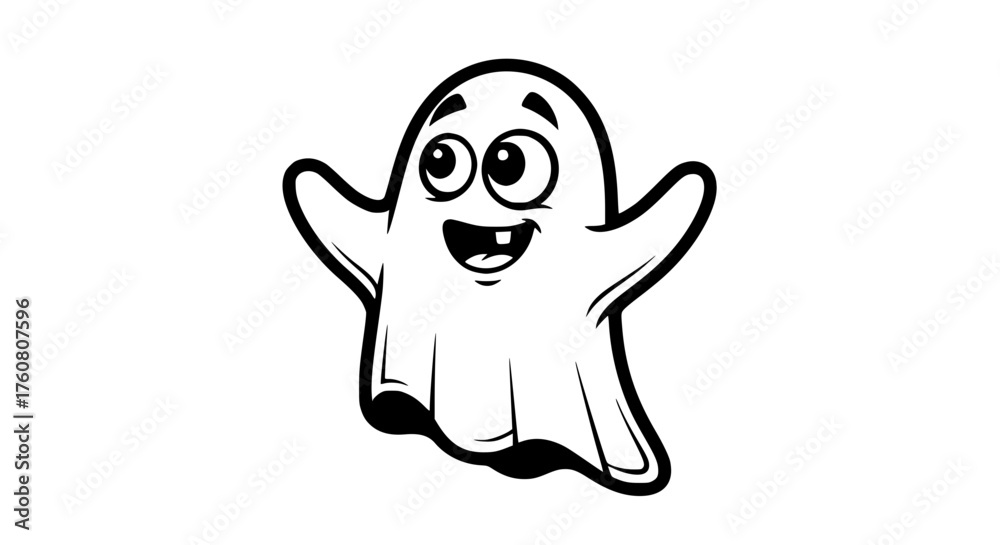 Fototapeta premium Cute Cartoon Ghost with Open Arms and Smiling Face