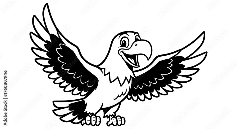 Fototapeta premium Cartoon Eagle Bird with Wings Spread Open and Happy Face