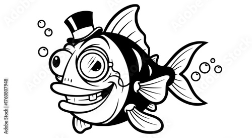 Dapper Fish Wearing Top Hat and Monocle