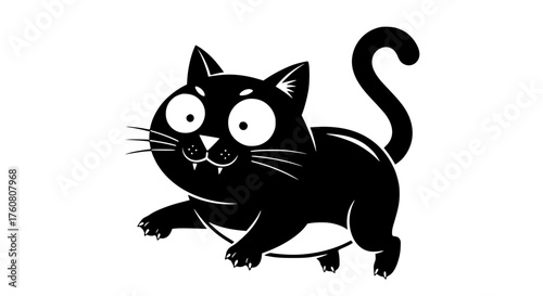 Funny Black Cat Cartoon Character Illustration