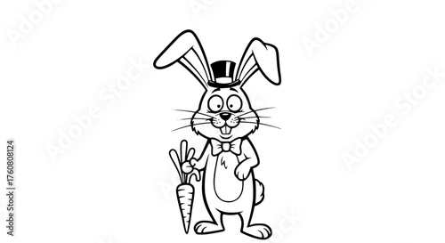 Dapper Cartoon Rabbit With Carrot and Top Hat