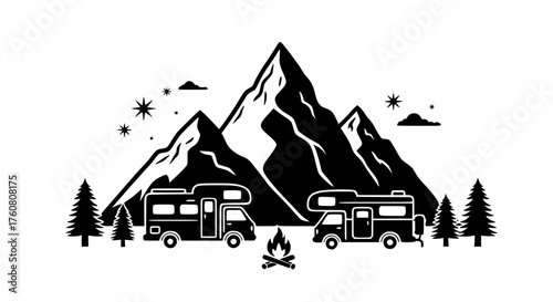 Mountain Camper RV Adventure Campfire Outdoor Recreation