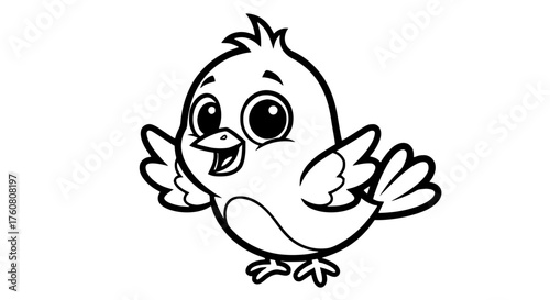 Cute cartoon baby bird spreading its wings happily
