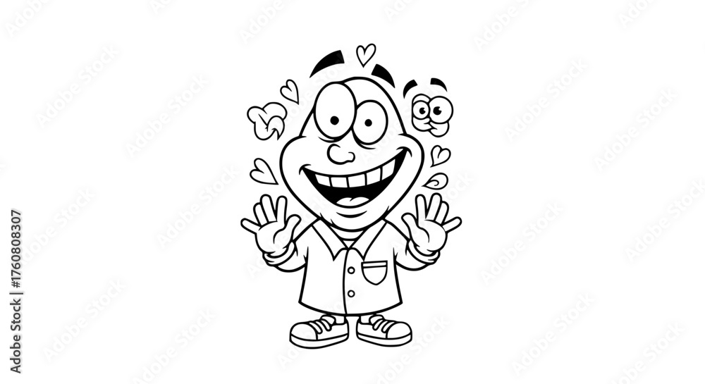 Obraz premium Excited Cartoon Character with Hearts and Stars