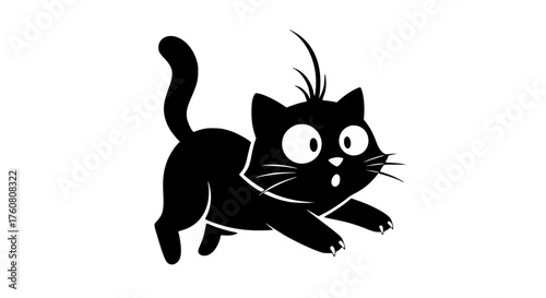 Surprised Black Cat Cartoon Illustration with Wide Eyes
